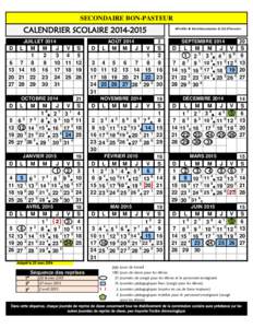 SECONDAIRE BON-PASTEUR  CALENDRIER SCOLAIRE[removed]JUILLET[removed]D