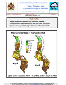 Department of Climate Change and Meteorological Services  10-day Weather and Agrometeorological Bulletin REPUBLIC OF MALAWI