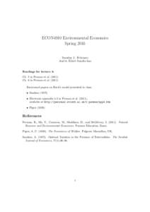 ECON4910 Environmental Economics Spring 2016 Tuesday 2. February Aud 6, Eilert Sundts hus