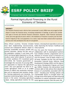 NOESRF POLICY BRIEF ECONOMIC AND SOCIAL RESEARCH FOUNDATION  www.esrf.or.tz