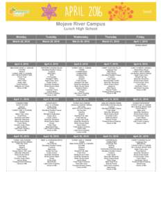 Mojave River Campus Lunch High School Monday Tuesday