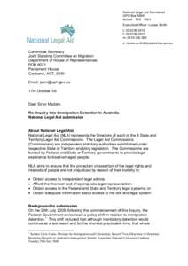 National Legal Aid Secretariat GPO Box 9898 Hobart TAS 7001 Executive Officer: Louise Smith t: [removed]f: [removed]