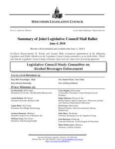 WISCONSIN LEGISLATIVE COUNCIL Terry C. Anderson, Director Jessica Karls-Ruplinger, Deputy Director  Summary of Joint Legislative Council Mail Ballot