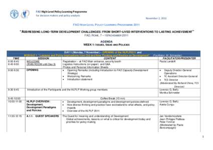 FAO HIGH-LEVEL POLICY LEARNING PROGRAMME 2011