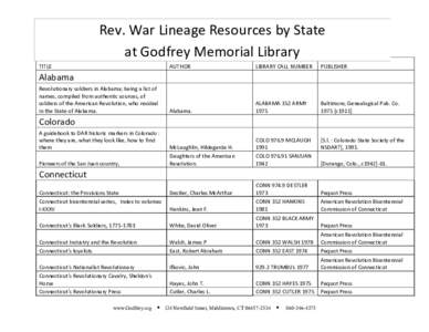 Rev. War Lineage Resources by State at Godfrey Memorial Library TITLE AUTHOR
