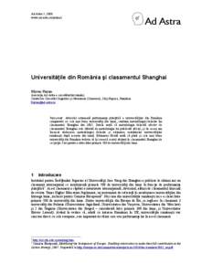 Universităţile din România şi clasamentul Shanghai