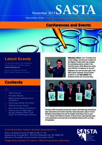 November 2013 Newsletter of the South Australian Science Teachers Association Inc. Conferences and Events  Latest Events