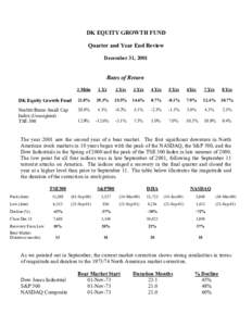 DK EQUITY GROWTH FUND Quarter and Year End Review December 31, 2001 Rates of Return 3 Mths