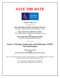 SAVE THE DATE  Women’s Policy, Inc. in cooperation with  Reps. Jaime Herrera Beutler and Donna F. Edwards