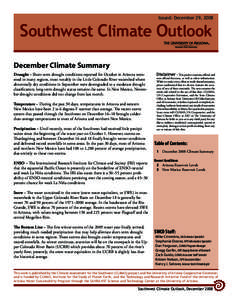 1 | Climate Summary Issued: December 29, 2008 Southwest Climate Outlook December Climate Summary Drought – Short-term drought conditions reported for October in Arizona worsened in many regions, most notably in the Lit