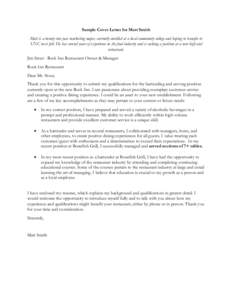 Sample Cover Letter - Matt Smith