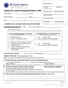 AGENCY CHART No.  SURNAME Female  HEREDITARY CANCER PROGRAM REFERRAL FORM