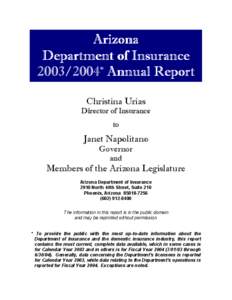 Arizona Department of Insurance[removed]Annual Report