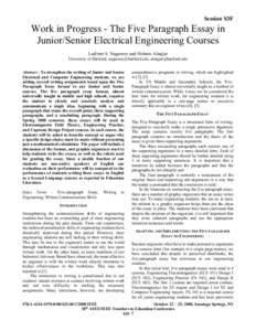 Session S3F  Work in Progress - The Five Paragraph Essay in Junior/Senior Electrical Engineering Courses Ladimer S. Nagurney and Hisham Alnajjar University of Hartford, [removed], [removed]