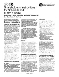 2010 Instruction 1120-S Schedule K-1