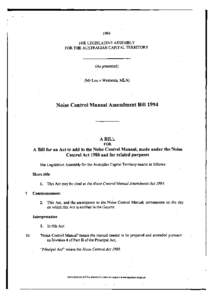 1994 THE LEGISLATIVE ASSEMBLY FOR THE AUSTRALIAN CAPITAL TERRITORY (As presented) (Mr Lou v Westende, MLA)
