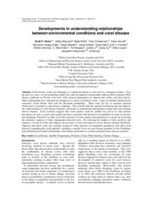Proceedings of the 12th International Coral Reef Symposium, Cairns, Australia, 9-13 July 2012 16B Coral-microbe interactions and disease Developments in understanding relationships between environmental conditions and co
