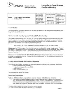 Ministry of Health and Long-Term Care Policy:  LTCH Level-of-Care Per Diem