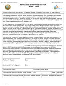 State of California - Health and Human Services Agency  California Department of Public Health INSURANCE ASSISTANCE SECTION CONSENT FORM