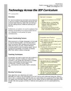 Randall Davis English Language Institute, University of Utah Email:  Technology Across the IEP Curriculum --- Listening Skills