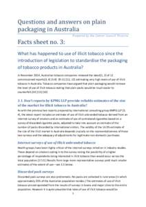 Questions and answers on plain packaging in Australia Prepared by the Cancer Council Victoria Facts sheet no. 3: What has happened to use of illicit tobacco since the