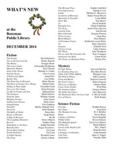 WHAT’S NEW  at the Bozeman Public Library DECEMBER 2014