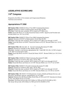 Legislative Scorecard - 110th Congress