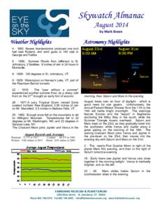 Skywatch Almanac August 2014 by Mark Breen Weather Highlights