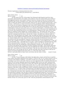 Southern Campaign American Revolution Pension Statements Pension Application of Nicholas Belleville: R728 Transcribed and annotated by C. Leon Harris State of New Jersey } Mercer County