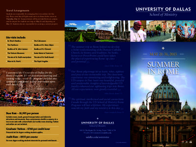 UNIVERSITY OF DALL AS  Travel Arrangements School of Ministry