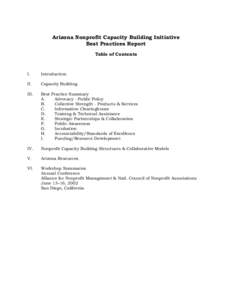 Arizona Nonprofit Capacity Building Initiative Best Practices Report Table of Contents I.