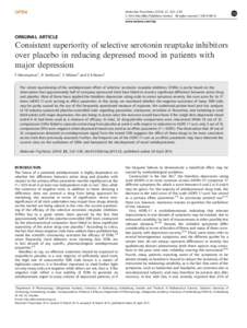 Consistent superiority of selective serotonin reuptake inhibitors over placebo in reducing depressed mood in patients with major depression