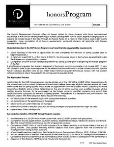 honorsProgramUNIVERSITY OF CALIFORNIA, SAN DIEGO  The Human Development Program offers an honors option for those students who have demonstrated