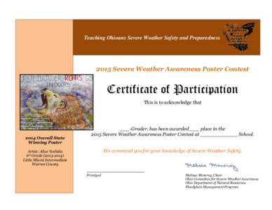 Teaching Ohioans Severe Weather Safety and Preparedness[removed]Severe Weather Awareness Poster Contest Certificate of Participation This is to acknowledge that