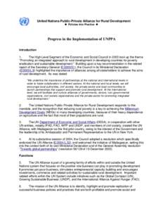 United Nations Public-Private Alliance for Rural Development u Policies into Practice u Progress in the Implementation of UNPPA Introduction 1.