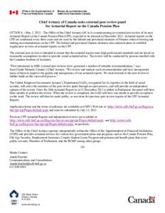 Chief Actuary of Canada seeks external peer review panel for Actuarial Report on the Canada Pension Plan