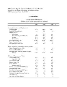 2000 Country Reports on Economic Policy and Trade Practices Released by the Bureau of Economic and Business Affairs U.S. Department of State, March 2001 SAUDI ARABIA Key Economic Indicators 1/