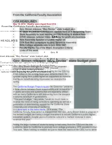 From the California Faculty Association  CFA HEADLINES May 14, 2014 · Weekly news digest from CFA  •