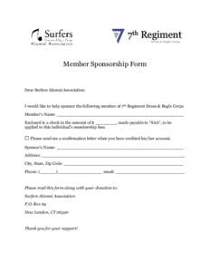 7th Regiment Drum & Bugle Corps Member Sponsorship Form  Dear Surfers Alumni Association: