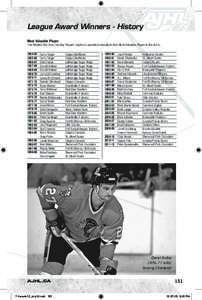 League Award Winners - History Most Valuable Player	 The Alberta Old Time Hockey Players Trophy is awarded annually to the Most Valuable Player in the AJHL.