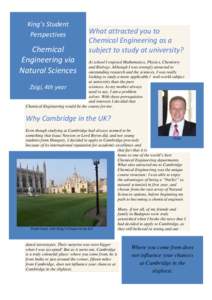 King’s Student Perspectives Chemical Engineering via Natural Sciences