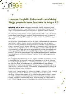 Press releasePage 1 of 2 R i ege Softwa r e I n t e r n a t i o n a l  transport logistic China and transfairlog: