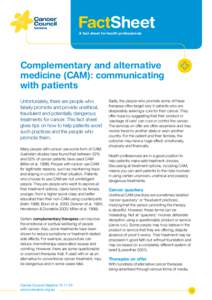 FactSheet A fact sheet for health professionals Complementary and alternative medicine (CAM): communicating with patients