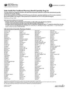 State Health Plan Traditional Pharmacy Benefit Specialty Drug List The State Health Plan designates between self-administered specialty medications and provider-administered specialty medications for benefit coverage. Fo