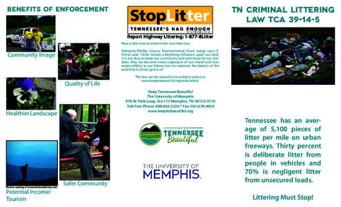 TN Criminal Littering Law TCABenefits of Enforcement  Report Highway Littering: 1-877-8Litter