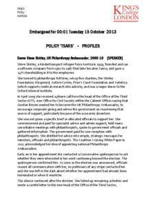 King’s Policy Institute Embargoed for 00:01 Tuesday 15 October 2013 POLICY ‘TSARS’ – PROFILES