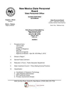 New Mexico State Personnel Board State Personnel Office SUSANA MARTINEZ GOVERNOR Eugene J. Moser