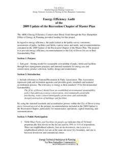 City of Dover Strafford Regional Planning Commission Energy Technical Assistance & Planning for New Hampshire Communities Energy Efficiency Audit of the