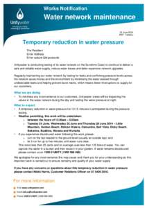 Works Notification  Water network maintenance 16 June 2014 REF: TaKaDu