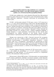 Synteza „Informacji Rzecznika Praw Obywatelskich wraz z wnioskami z dzialalnosci tego urzedu w roku 2003, zlozonej Sejmowi i Senatowi zgodnie z art. 212 Konstytucji Rzeczypospolitej Polskiej” W 2003 roku, podobnie ja